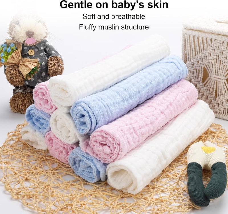 Arnzion 10 Pack Muslin Burp Cloths - 17"x9" 6-Layer 100% Cotton - Ultra Soft & Super Absorbent for Baby Spit Up & Drool - Gentle Burping Cloths for Newborn Boys & Girls, Essential Baby Items - Image 2